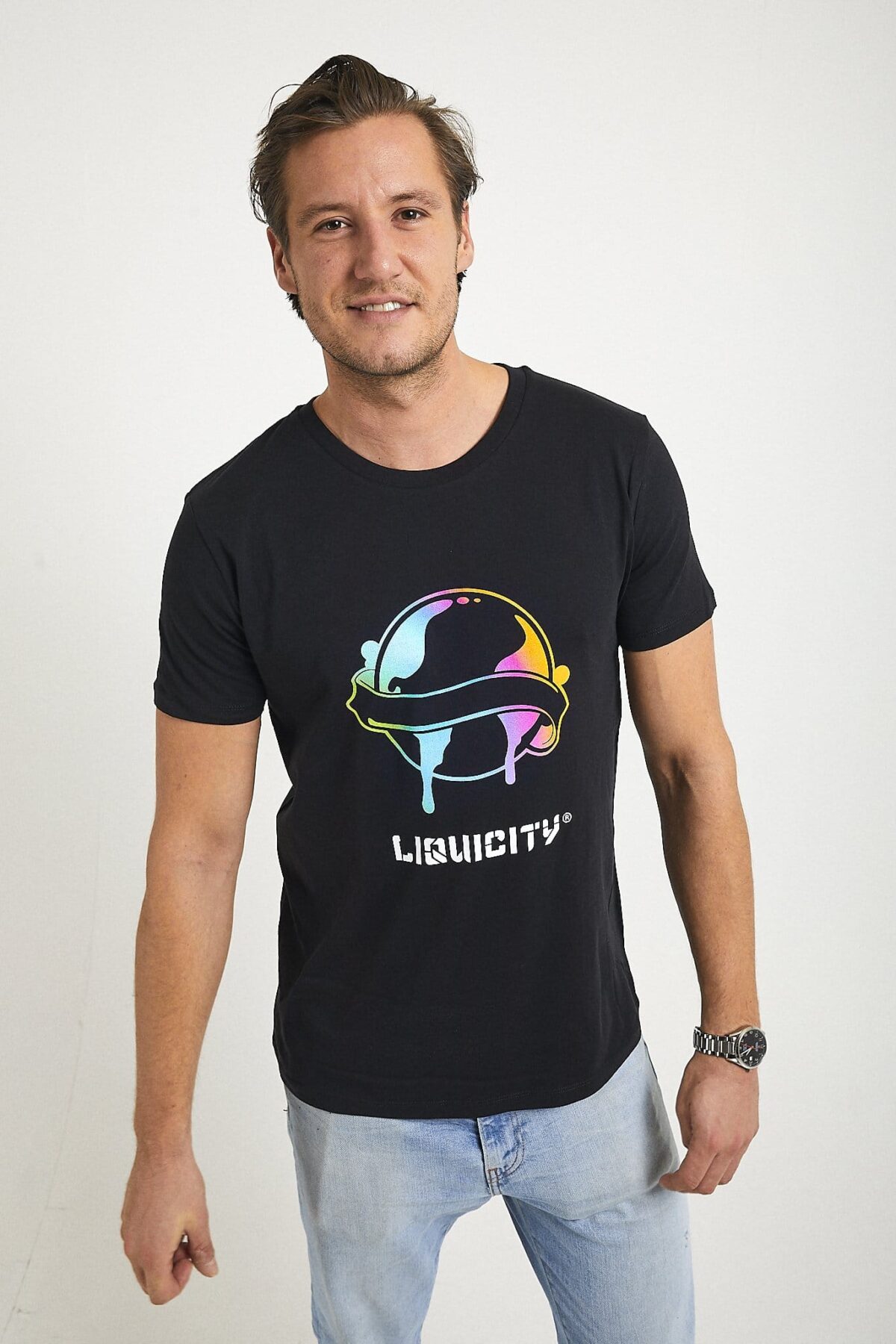 Liquicity Merchandise 2018 T-Shirt Black Rainbow Globe